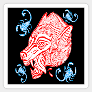 Medieval Snarling Wolf Head with Scorpions tattoo art Sticker